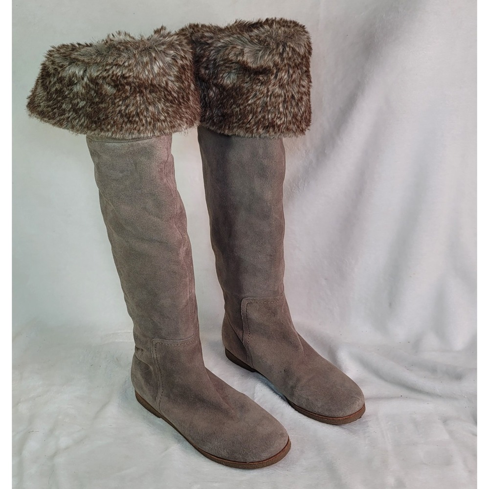 Sam Edelman Orlando Over The Knee Boots Tan Suede Faux Fur Cuff Size 8 Boho